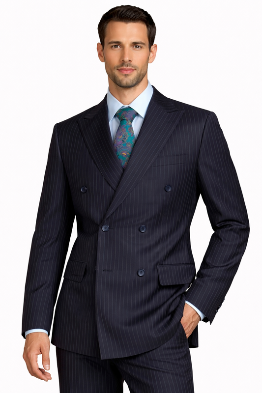 Sophisticated Italian Style - Navy Pinstripe Suit