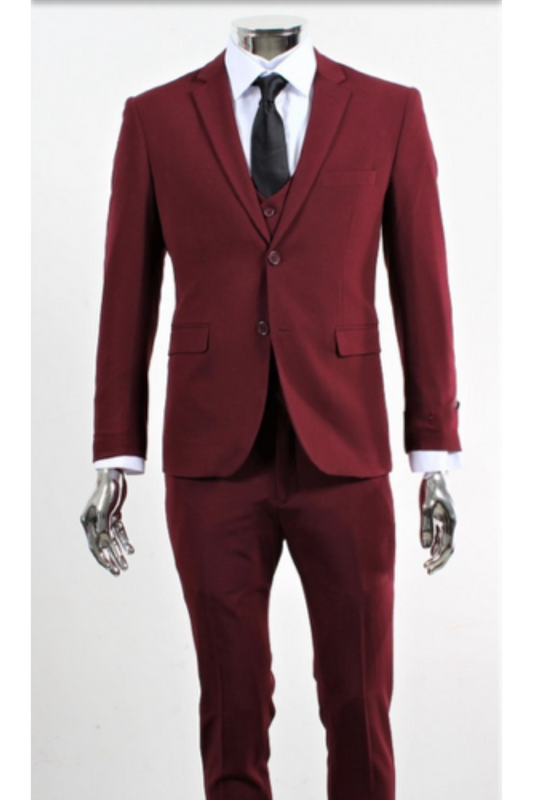 Retro Slim Fit Burgundy Suit