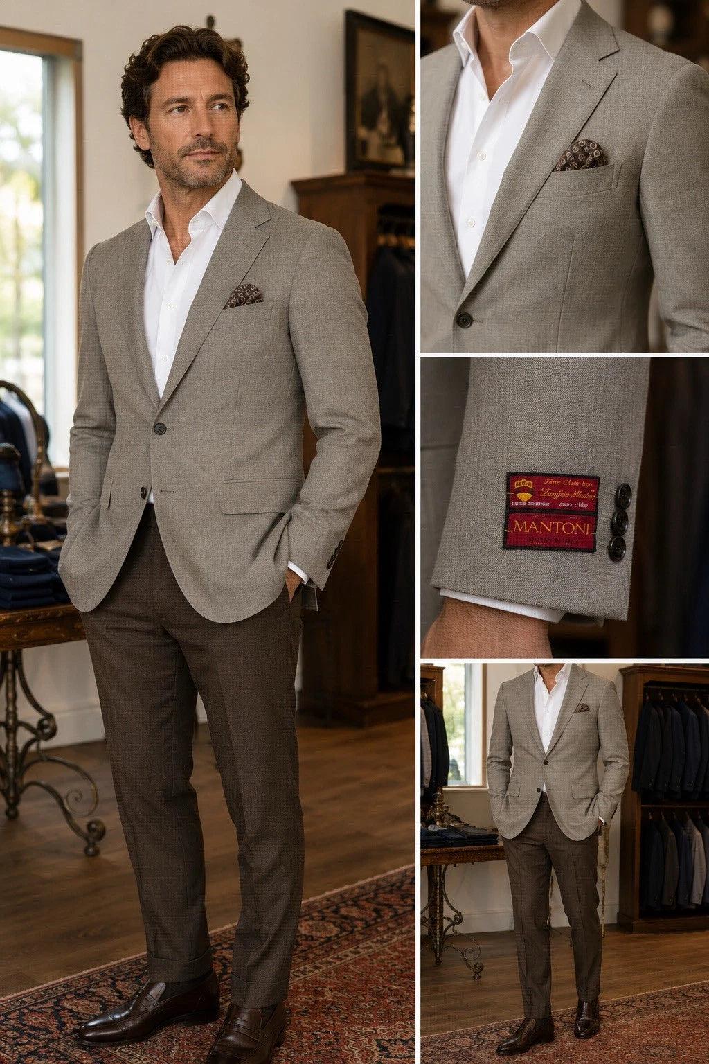 Mantoni 2 Button Vent 42R Sport Coat Classic Fit Superfine in Light Taupe