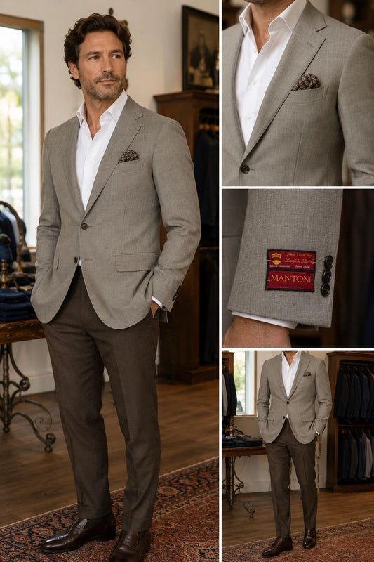 Mantoni 2 Button Vent 42R Sport Coat Classic Fit Superfine in Light Taupe