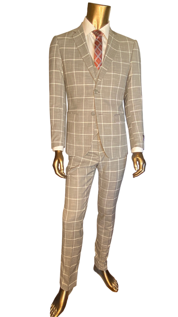 Retro Paris - Slim Fit 3 Piece Suit Grey Plaid