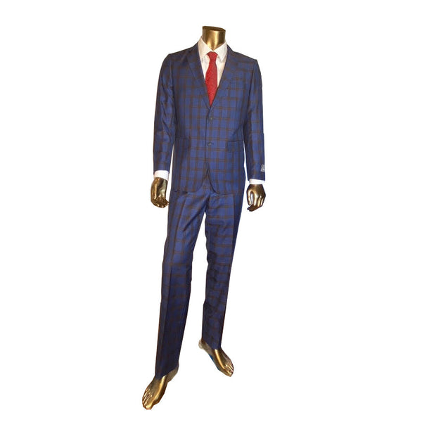 Bertolini Navy Plaid Suit Super Fine