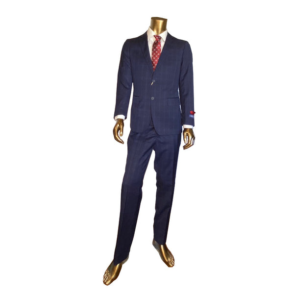 Mantoni - Modern Fit 2BT Suit Navy Windowpane 2BT