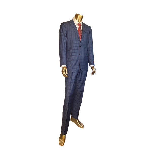 Enzo Brand Navy Windowpane Plaid Suit